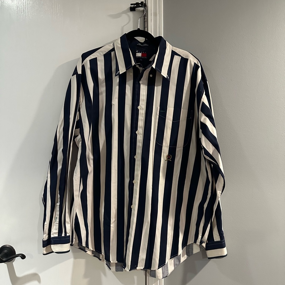 Tommy Hilfiger Blue/White/Maroon striped Long Sleeve Shirt.